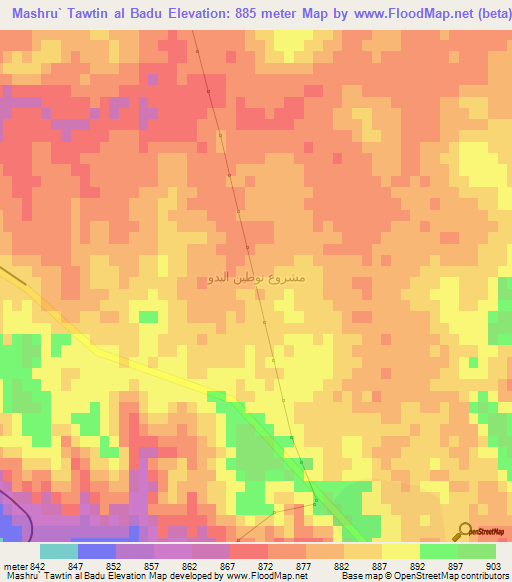 Mashru` Tawtin al Badu,Jordan Elevation Map