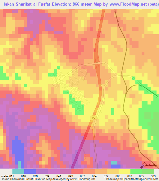 Iskan Sharikat al Fusfat,Jordan Elevation Map