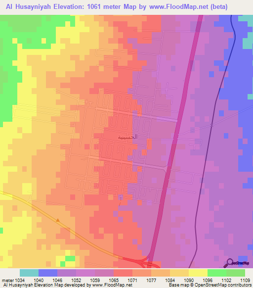 Al Husayniyah,Jordan Elevation Map