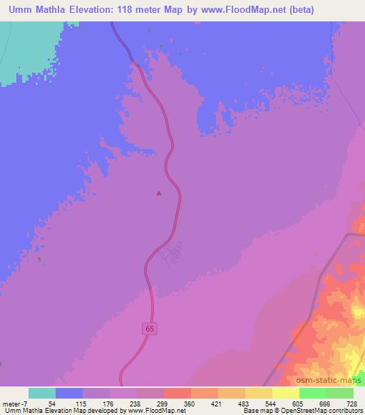Umm Mathla,Jordan Elevation Map