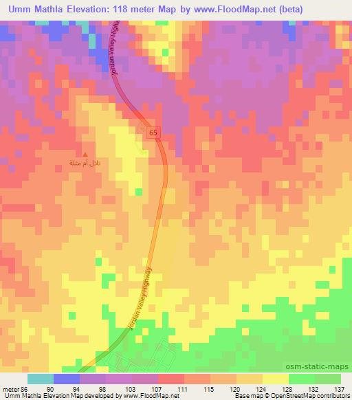 Umm Mathla,Jordan Elevation Map