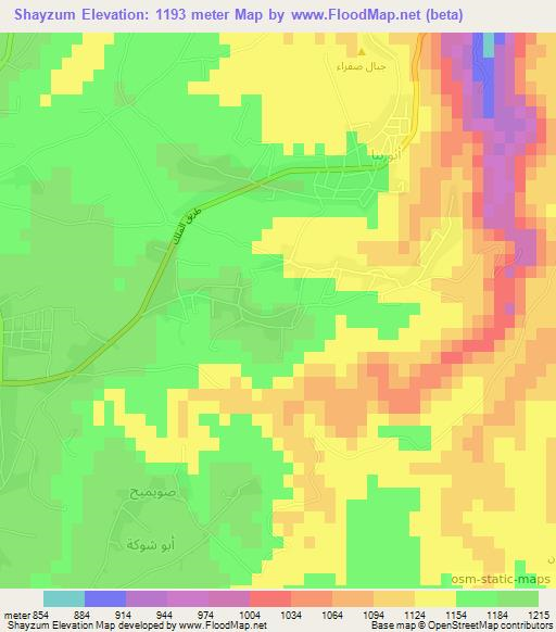 Shayzum,Jordan Elevation Map