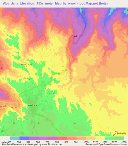 Abu Bana,Jordan Elevation Map