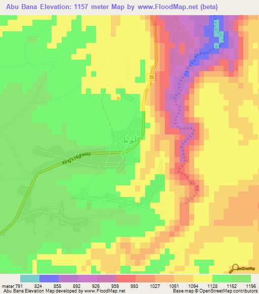 Abu Bana,Jordan Elevation Map