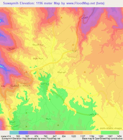 Suwaymih,Jordan Elevation Map