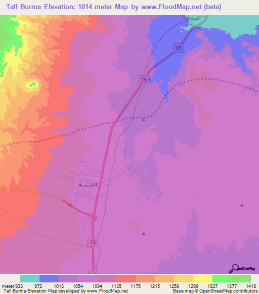 Tall Burma,Jordan Elevation Map