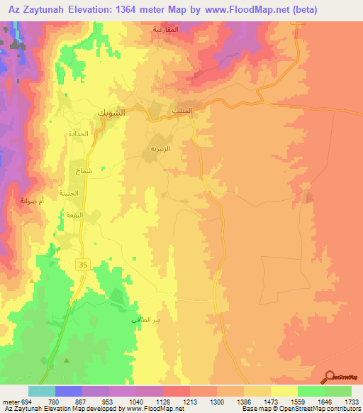 Az Zaytunah,Jordan Elevation Map