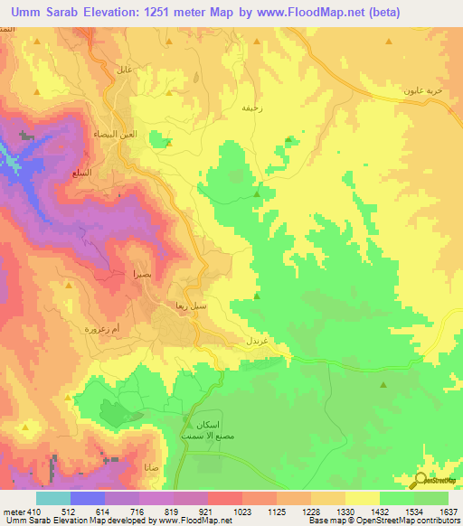 Umm Sarab,Jordan Elevation Map