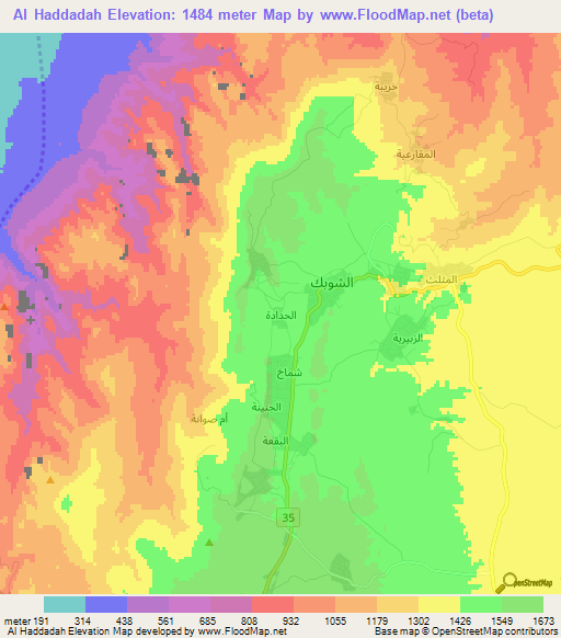 Al Haddadah,Jordan Elevation Map