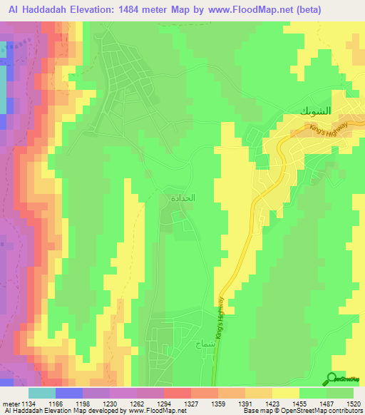 Al Haddadah,Jordan Elevation Map