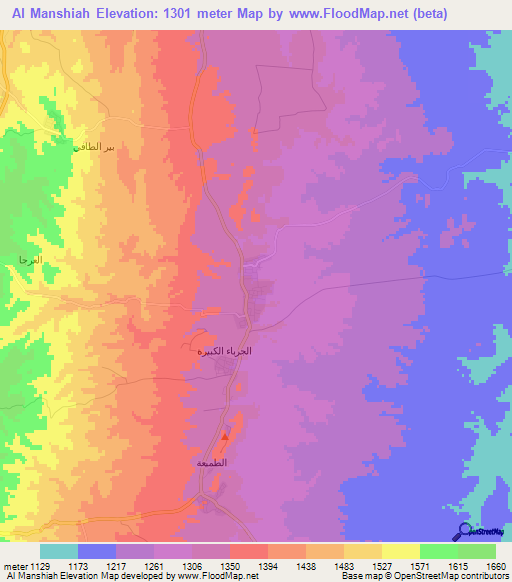 Al Manshiah,Jordan Elevation Map