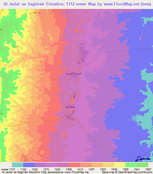 Al Jarba' as Saghirah,Jordan Elevation Map
