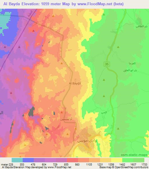 Al Bayda,Jordan Elevation Map