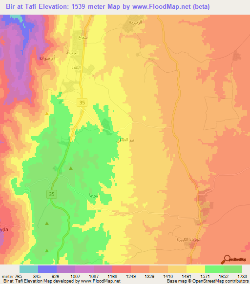 Bir at Tafi,Jordan Elevation Map