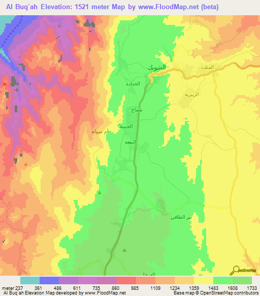 Al Buq`ah,Jordan Elevation Map