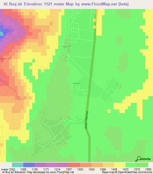 Al Buq`ah,Jordan Elevation Map