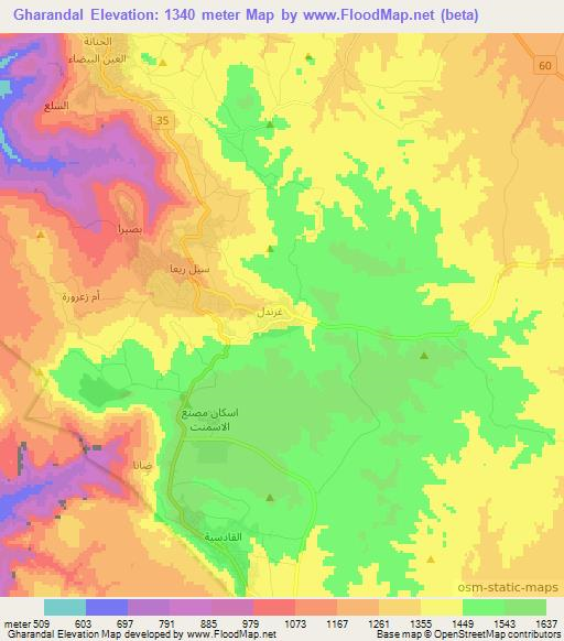 Gharandal,Jordan Elevation Map