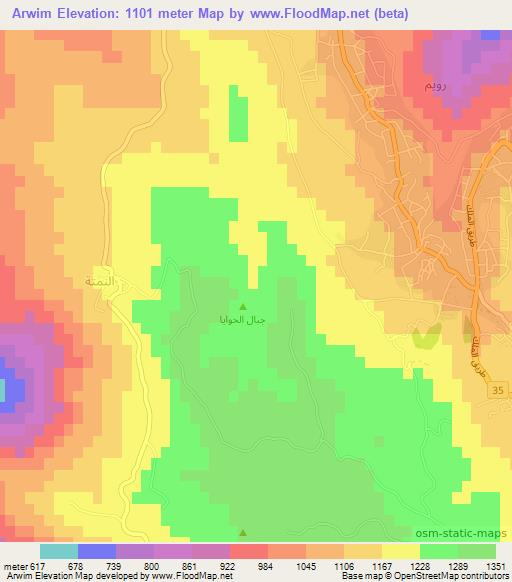Arwim,Jordan Elevation Map