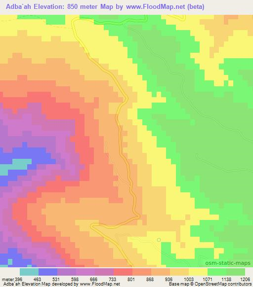 Adba`ah,Jordan Elevation Map