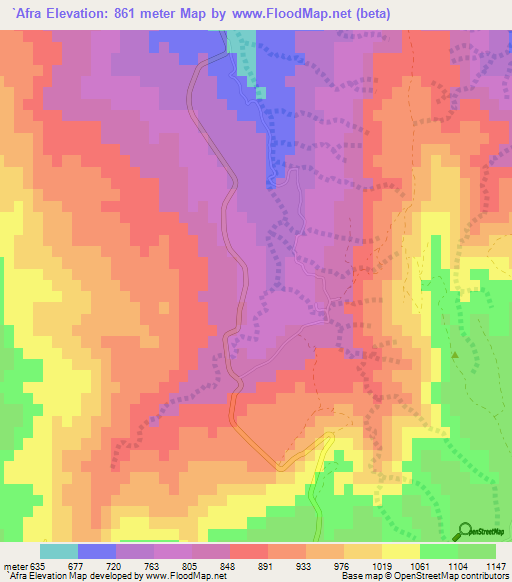 `Afra,Jordan Elevation Map