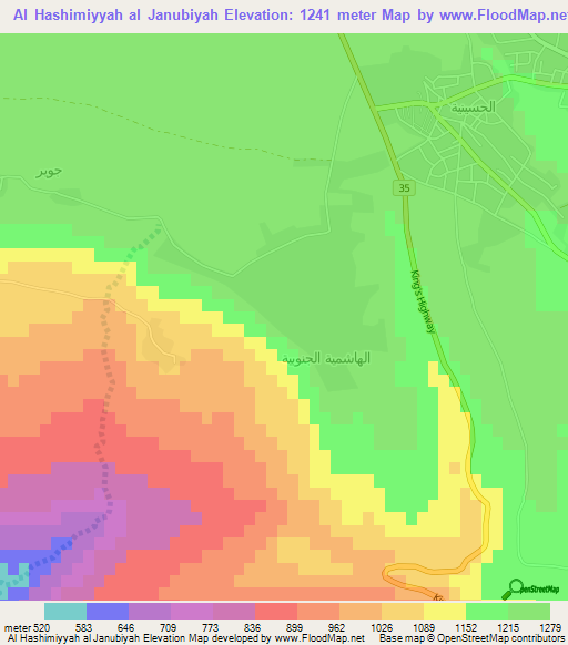 Al Hashimiyyah al Janubiyah,Jordan Elevation Map