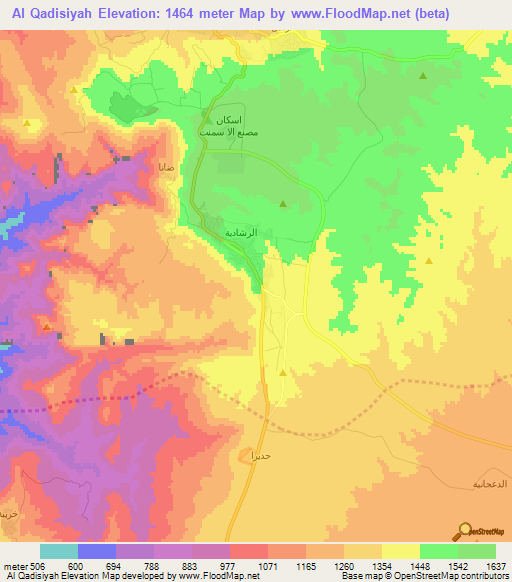 Al Qadisiyah,Jordan Elevation Map