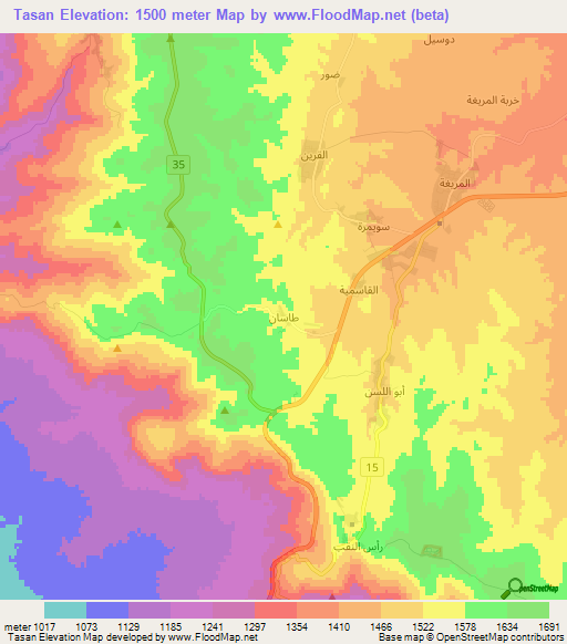 Tasan,Jordan Elevation Map