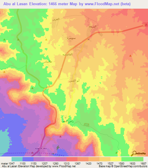Abu al Lasan,Jordan Elevation Map