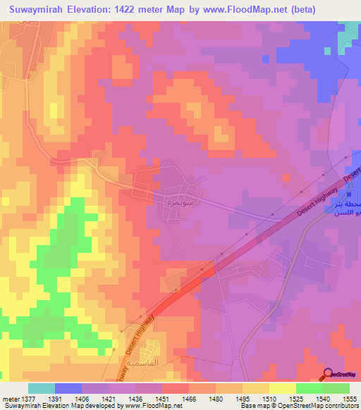 Suwaymirah,Jordan Elevation Map