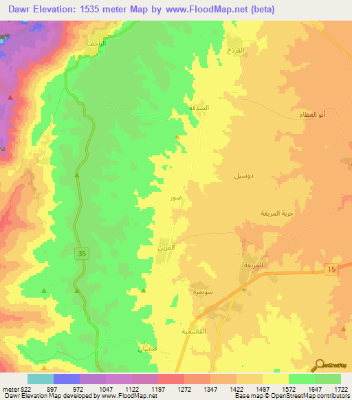 Dawr,Jordan Elevation Map