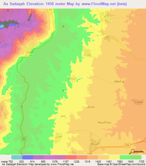 As Sadaqah,Jordan Elevation Map