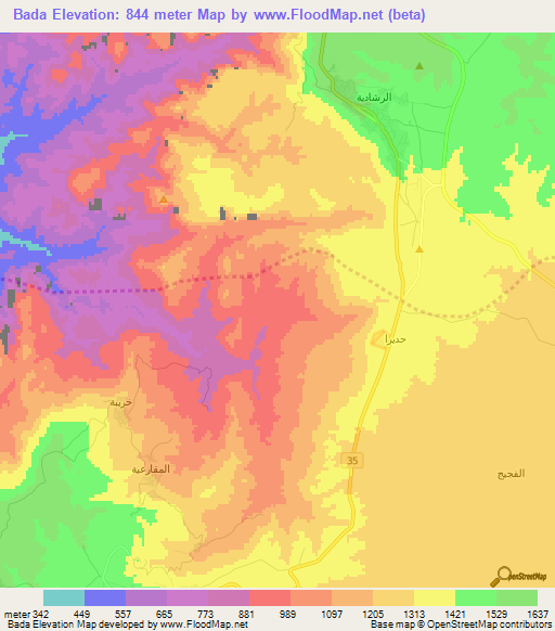 Bada,Jordan Elevation Map