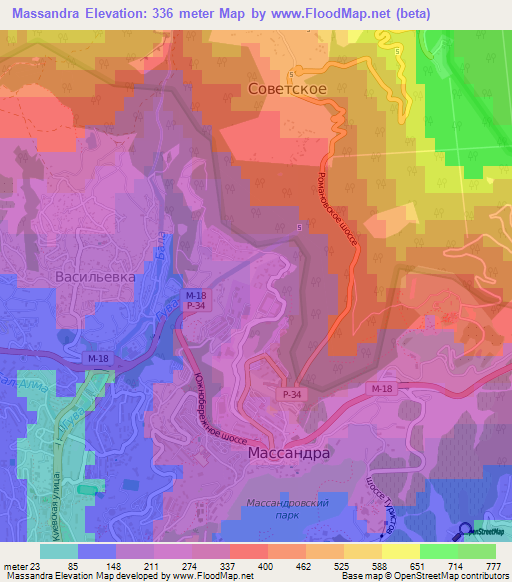 Massandra,Ukraine Elevation Map