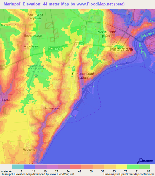 Mariupol',Ukraine Elevation Map