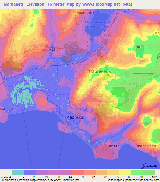 Marhanets',Ukraine Elevation Map
