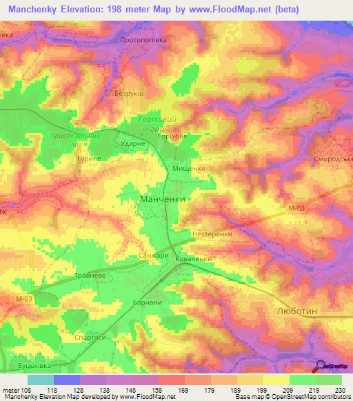 Manchenky,Ukraine Elevation Map
