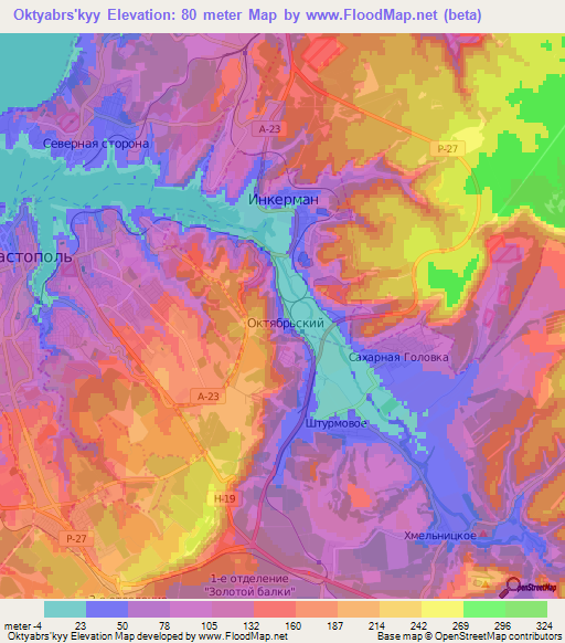 Oktyabrs'kyy,Ukraine Elevation Map