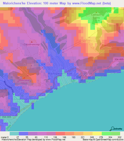 Malorichens'ke,Ukraine Elevation Map