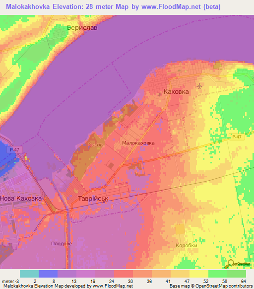 Malokakhovka,Ukraine Elevation Map