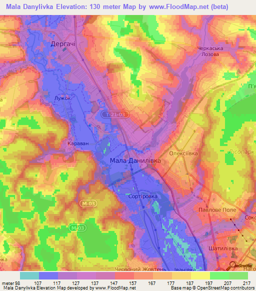 Mala Danylivka,Ukraine Elevation Map