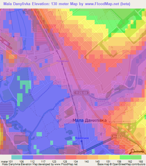 Mala Danylivka,Ukraine Elevation Map