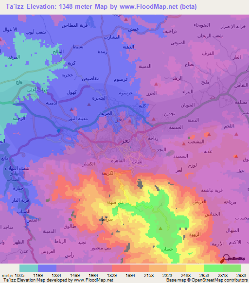 Ta`izz,Yemen Elevation Map