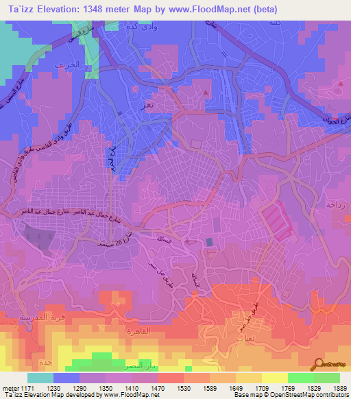 Ta`izz,Yemen Elevation Map