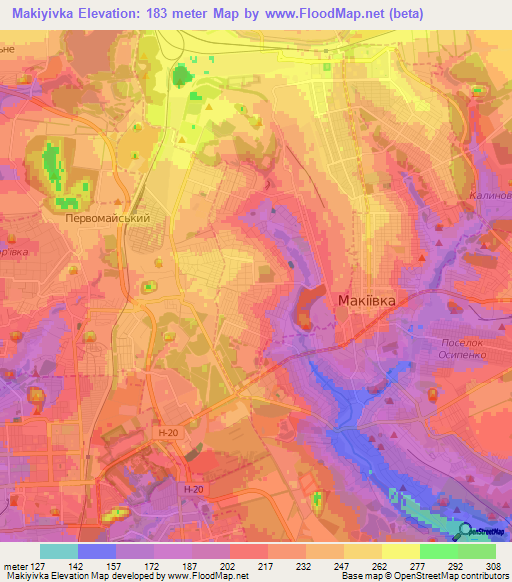 Makiyivka,Ukraine Elevation Map