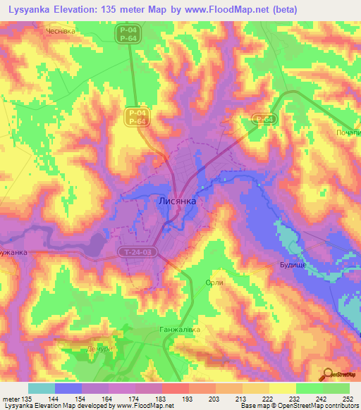 Lysyanka,Ukraine Elevation Map