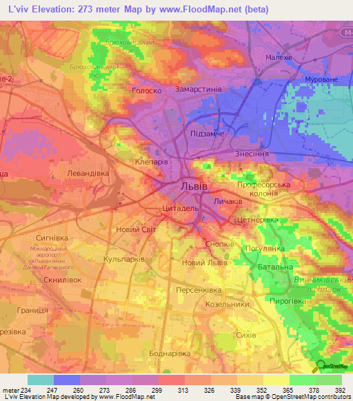 L'viv,Ukraine Elevation Map