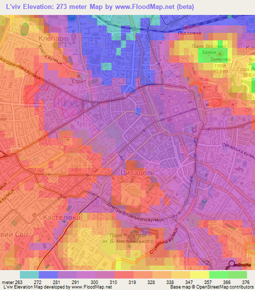 L'viv,Ukraine Elevation Map
