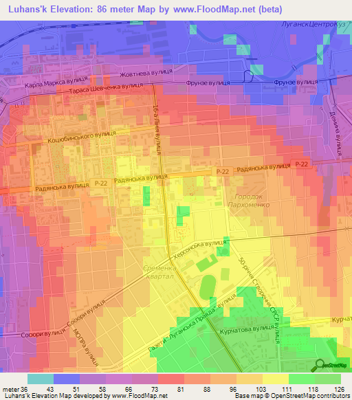 Luhans'k,Ukraine Elevation Map