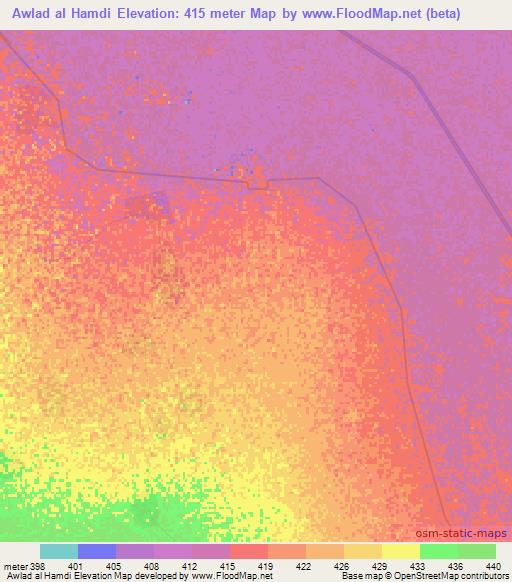 Awlad al Hamdi,Sudan Elevation Map