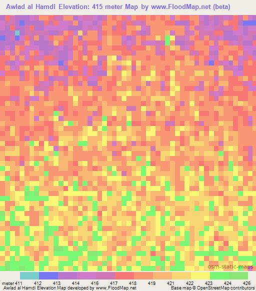 Awlad al Hamdi,Sudan Elevation Map